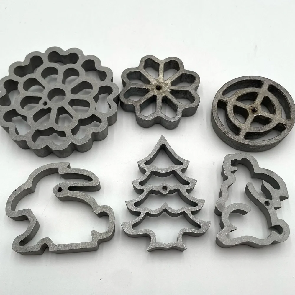 Vintage Rossettes Cookie Irons Christmas Tree Bunny Flowers No Handle 6pcs